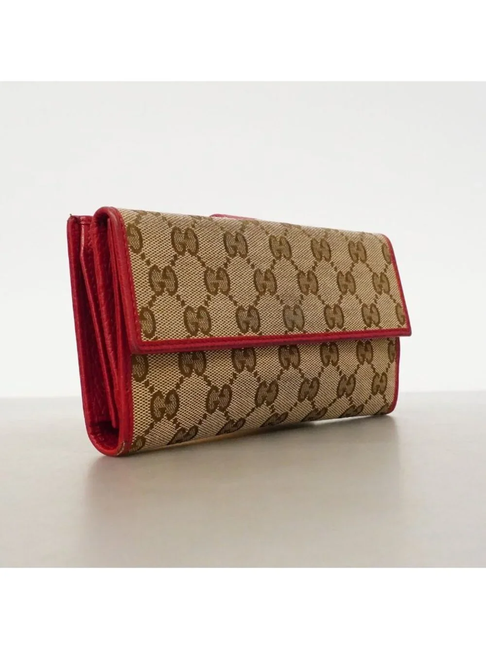Gucci Wallet GG Canvas Beige Red Gold
